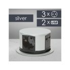 Rejtett elosztó bútorlapba építhető, kör alakú MINI (3-as+2 USB) ezüst