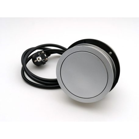 Rejtett elosztó bútorlapba építhető, kör alakú MINI (3-as+2 USB) ezüst
