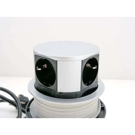 Rejtett elosztó bútorlapba építhető, kör alakú MINI (3-as+2 USB) ezüst